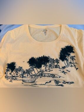 J Crew Embroidered Tropical Palm Scoop neck tee